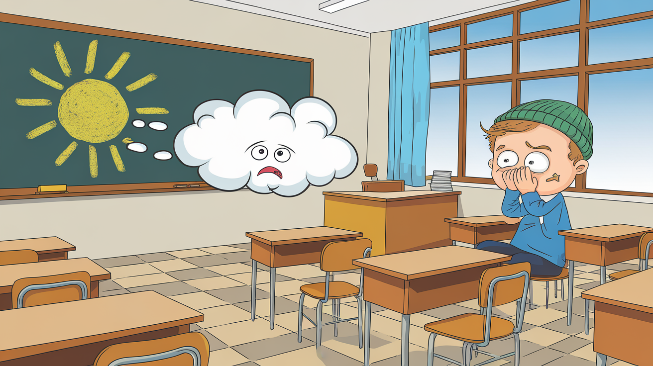 Cartoon classroom with mischievous student